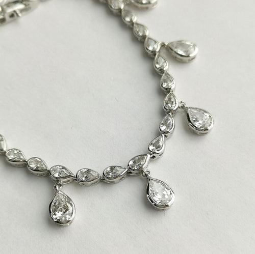 White Sapphire Tennis Bracelet with Teardrop Charms