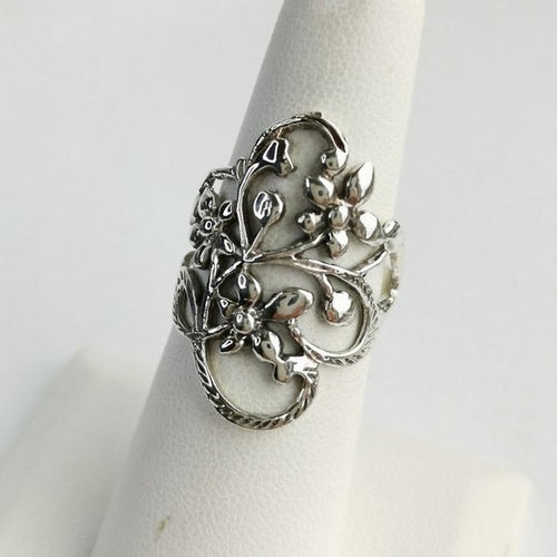 Filigree Flower Vine Ring in Sterling Silver size 6.5