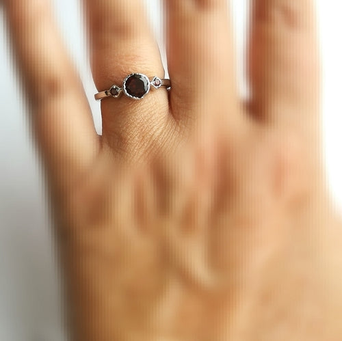 Garnet Three Stone Ring in Sterling Silver