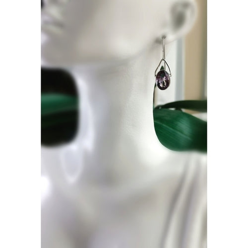 Oval Cut Brazilian Amethyst Drop Earrings in Sterling Silver