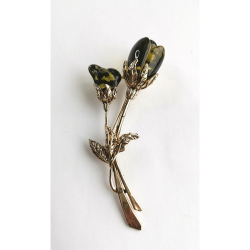 Vintage Faux Amber Tulip Brooch in Gold Tone