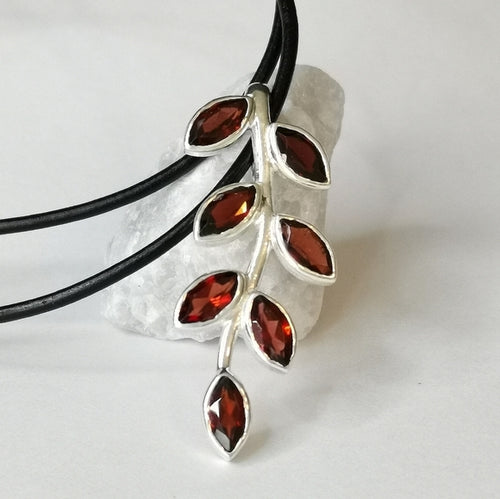 Garnet Branch Pendant Necklace in Sterling Silver