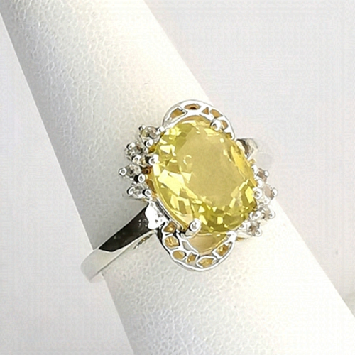 Vintage Lemon Quartz and Diamond Ring in sterling silver
