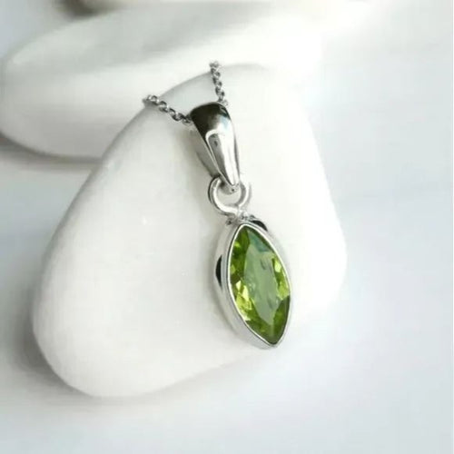 Marquise Peridot Pendant Necklace in Sterling Silver