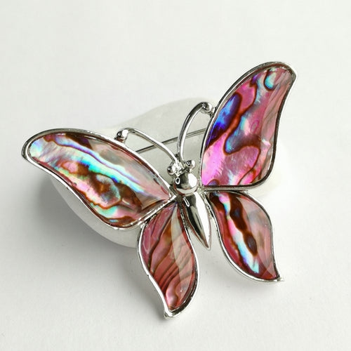 Handmade Abalone Shell Pink Butterfly Brooch