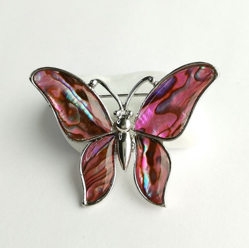 Handmade Abalone Shell Pink Butterfly Brooch