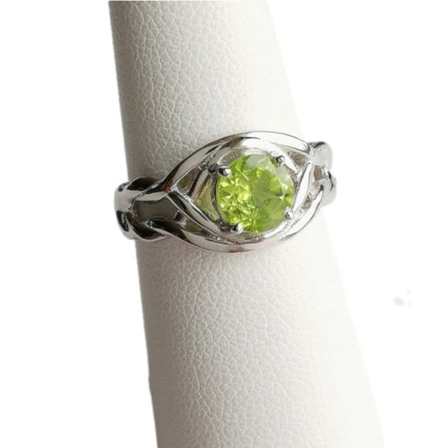 Peridot Ring in Sterling Silver with Eternity Knot size 7