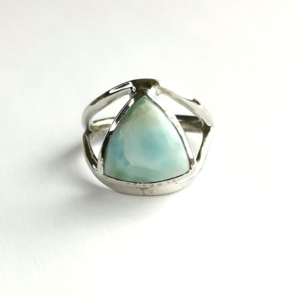 Trillion Cabochon Larimar Ring in Sterling Silver size 6