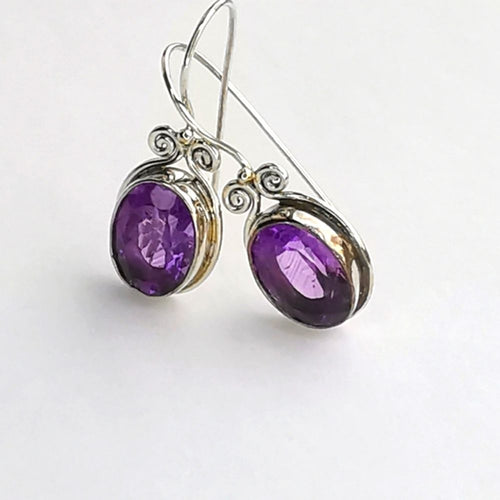 Oval Cut Amethyst Drop Earrings in Sterling Silver