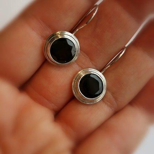 Round Cut Garnet Drop Earrings in Sterling Silver