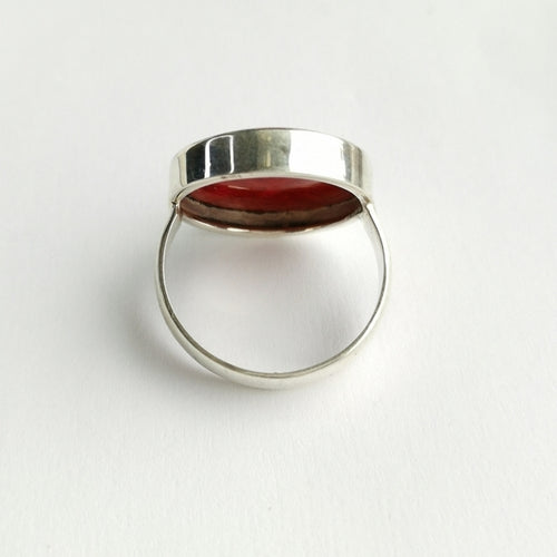 Red Sponge Coral Geometric Ring in Sterling Silver