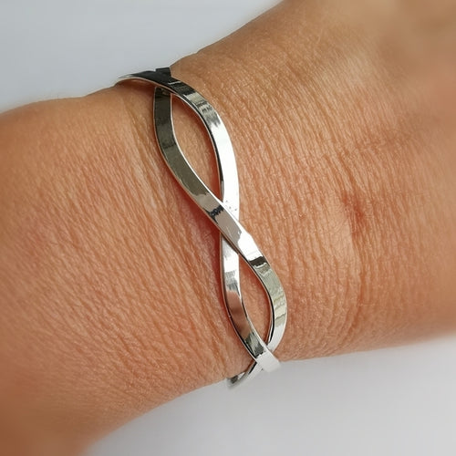 Modern "Waves" Sterling Silver Open Bangle Bracelet