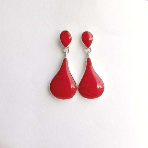 Teardrop Red Sponge Coral Earrings in Sterling Silver