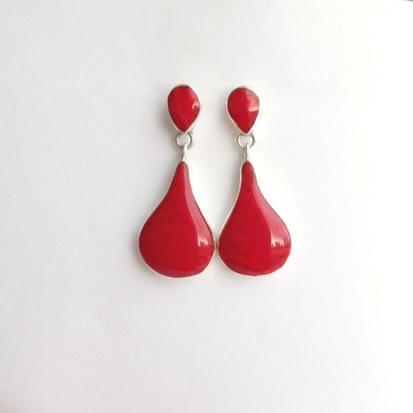 Teardrop Red Sponge Coral Earrings in Sterling Silver