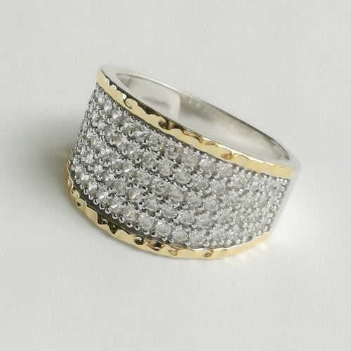 Sterling Silver CZ and 14kt Yellow Gold Wide Band Ring