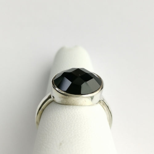 Black Onyx Checkerboard Cut Ring in Sterling Silver size 6