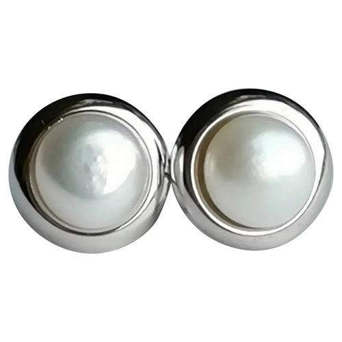 White Freshwater Cultured Pearl Stud Earrings in Sterling Silver