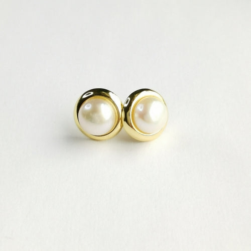 White Cultured Pearl Stud Earrings in 14k Gold Vermeil