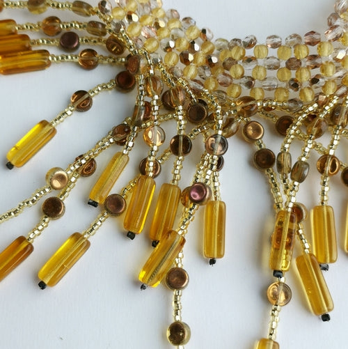 Vintage Czech Amber Glass Cascade Choker Necklace