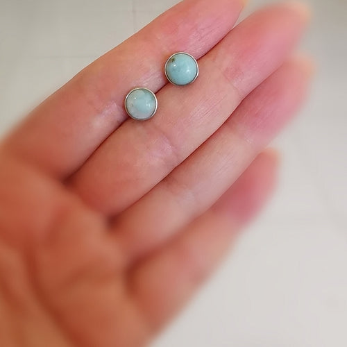 Cabochon Larimar Stud Earrings in Sterling Silver