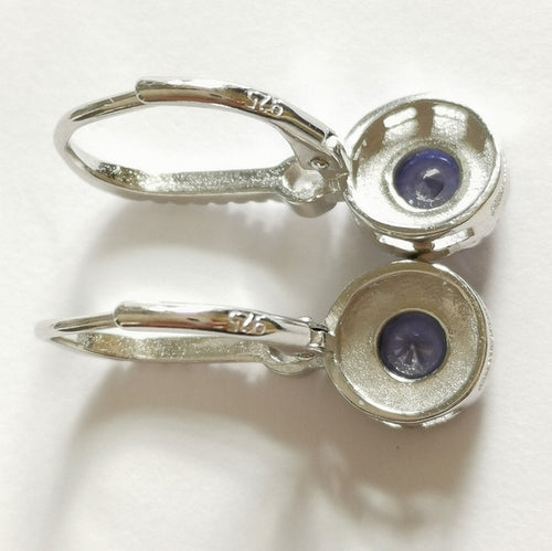 Tanzanite CZ Halo Drop Earrings in Sterling Silver Lever Back