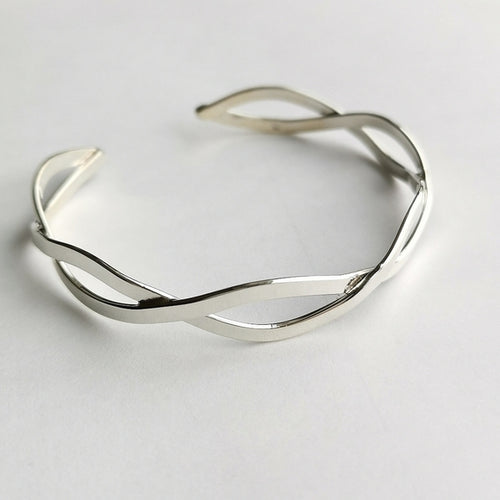 Modern "Waves" Sterling Silver Open Bangle Bracelet