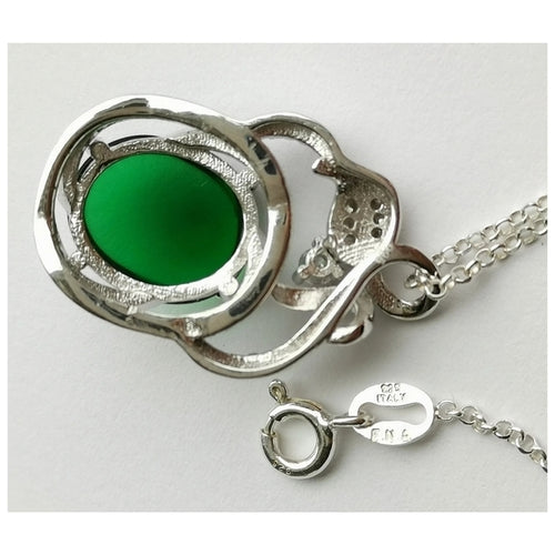 Vintage Inspired Green Onyx White Sapphire Pendant Necklace