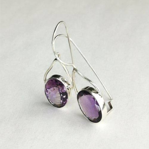 Oval Cut Brazilian Amethyst Drop Earrings in Sterling Silver