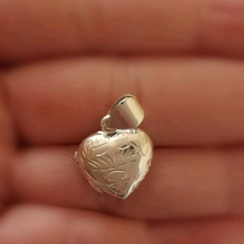 Sterling Silver Small Engraved Heart Locket Pendant Necklace