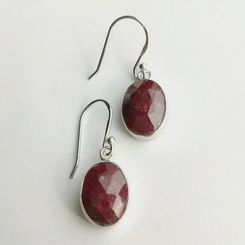 Ruby Sterling Silver Dangle Drop Earrings