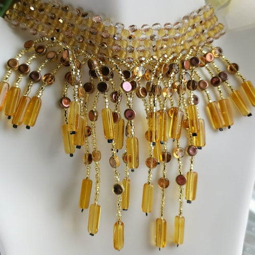 Vintage Czech Amber Glass Cascade Choker Necklace