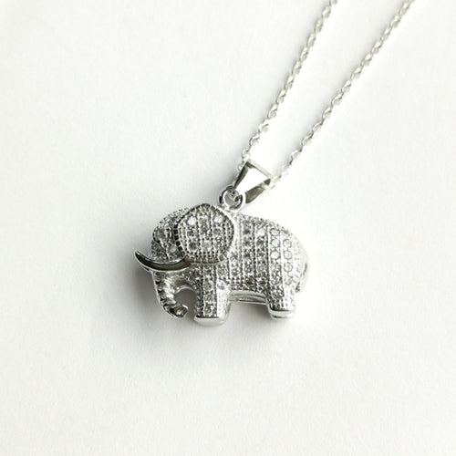 Lucky Elephant Pendant Necklace in Sterling Silver and CZ