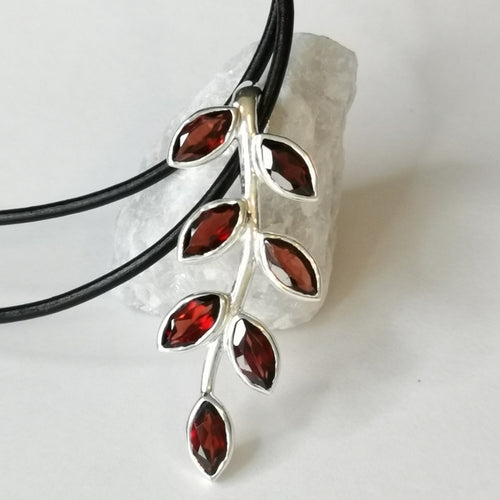 Garnet Branch Pendant Necklace in Sterling Silver