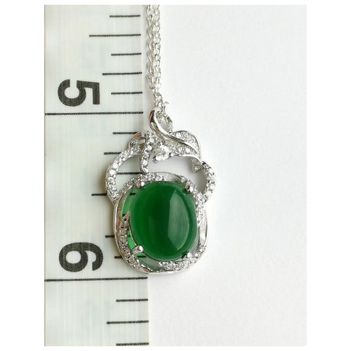 Vintage Inspired Green Onyx White Sapphire Pendant Necklace