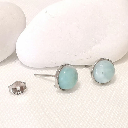 Cabochon Larimar Stud Earrings in Sterling Silver