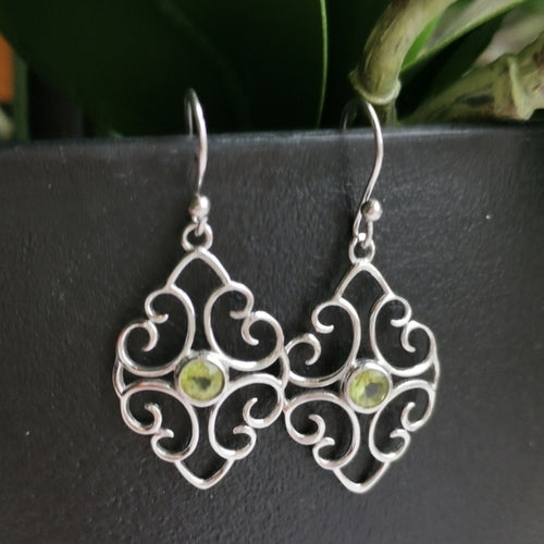 Filigree Earrings of Sterling Silver with Peridot