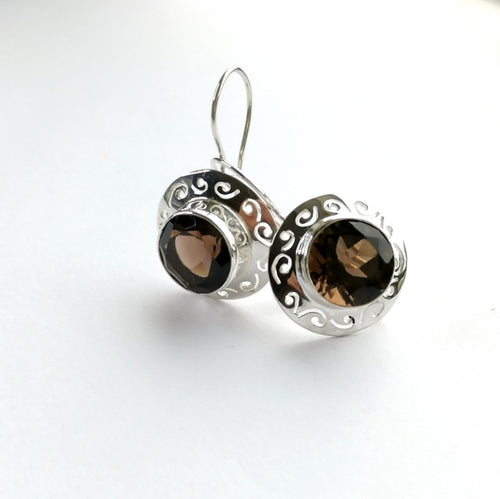 Smokey Topaz / Smoky Quartz Drop Earrings in Sterling Silver