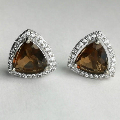 Smoky Quartz White Sapphire Halo Stud Earrings