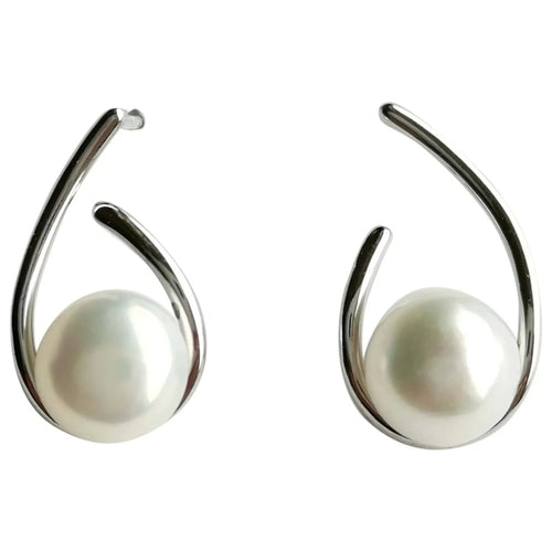 Modernist White Cultured Pearl Stud Earrings in Sterling Silver