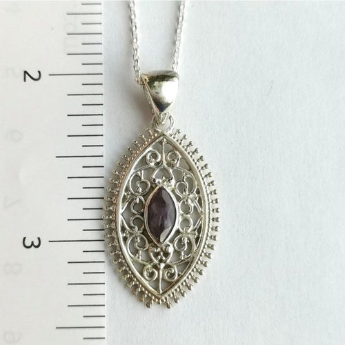 Sterling Silver Filigree Pendant Necklace with Amethyst