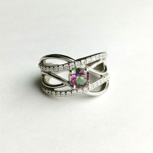 Mystic Topaz and White Sapphire "Waves" Band Ring in Sterling Silver