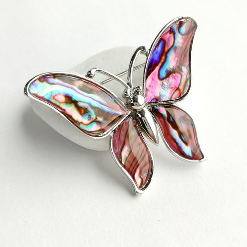 Handmade Abalone Shell Pink Butterfly Brooch