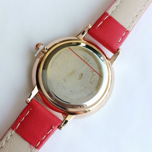 Textured White Faced Watch with Red Strap Quartz Movement