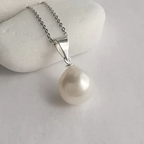 White Cultured Freshwater Pearl Pendant Necklace in Sterling Silver