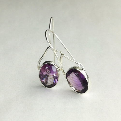 Oval Cut Brazilian Amethyst Drop Earrings in Sterling Silver