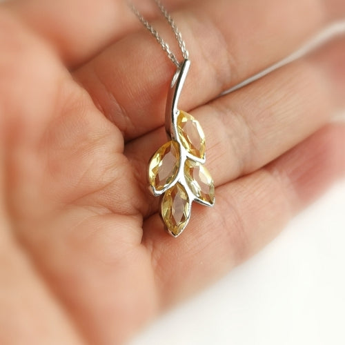 Citrine "Leaves" Pendant Necklace in Sterling Silver