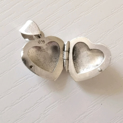 Sterling Silver Small Engraved Heart Locket Pendant Necklace