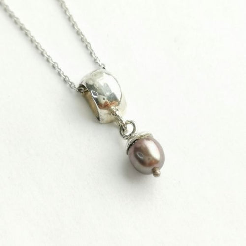 Grey Freshwater Pearl Pendant Necklace in Sterling Silver