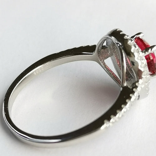 Ruby CZ Halo Ring in Sterling Silver