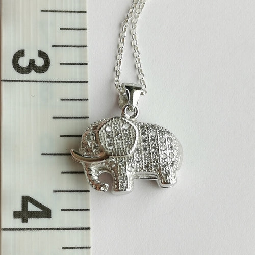 Lucky Elephant Pendant Necklace in Sterling Silver and CZ